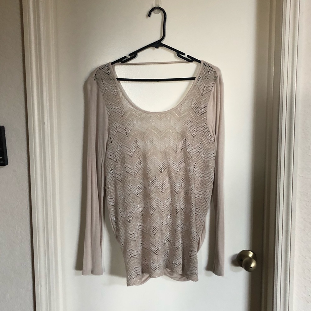 Cream Chevron Crisscrossed Long Sleeved Top NWOT